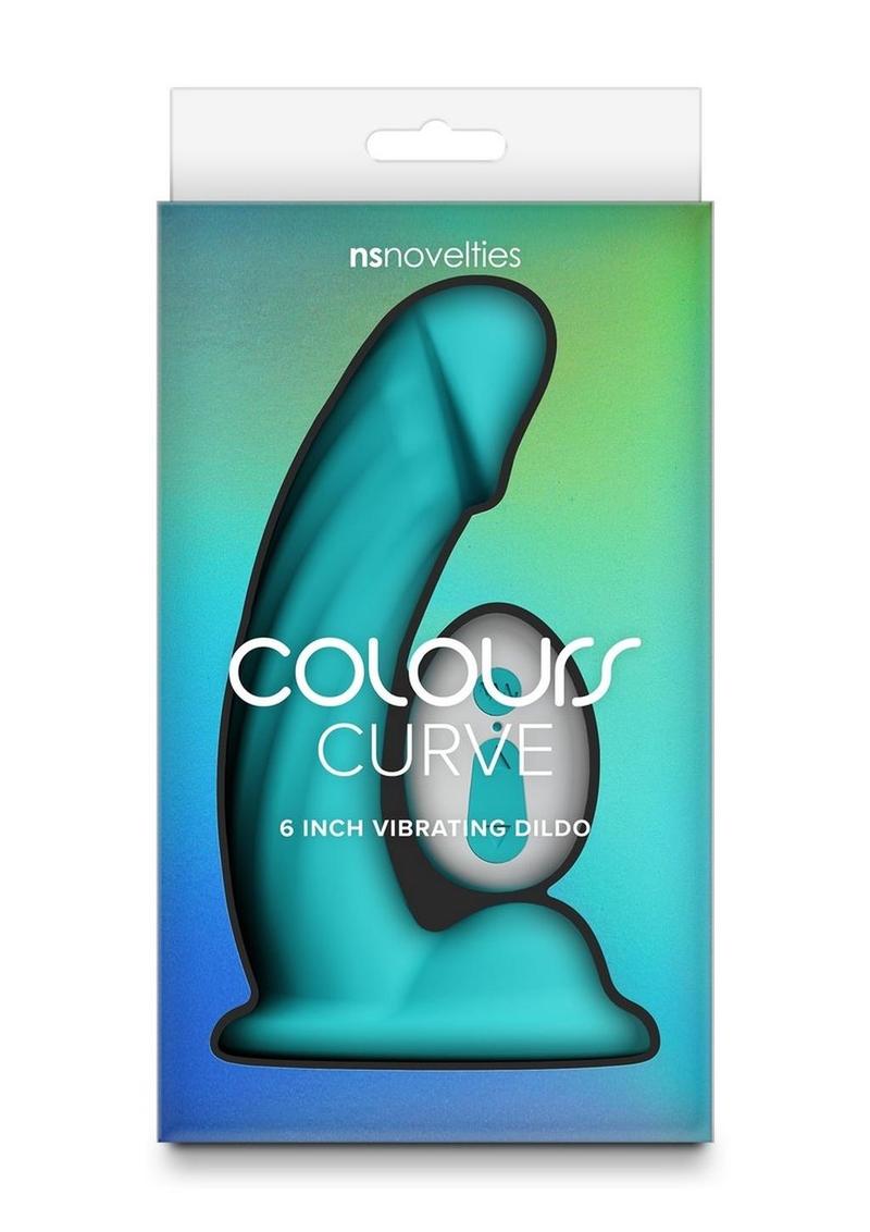 Colours Curve Silicone Vibrating Dildo with Remote Control - Teal - 6in