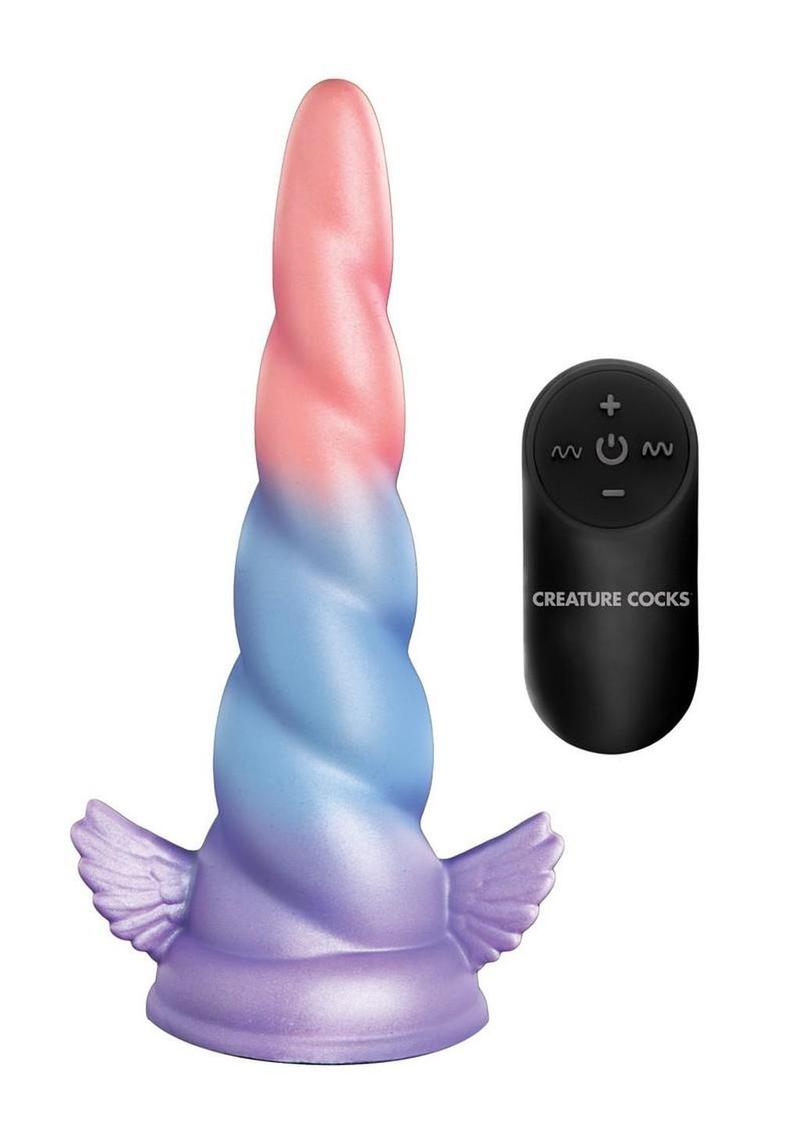 Creature Cocks Deluxe Dream Rider Vibrating Unicorn Rechargeable Silicone Dildo - Blue/Multicolor/Purple/Red