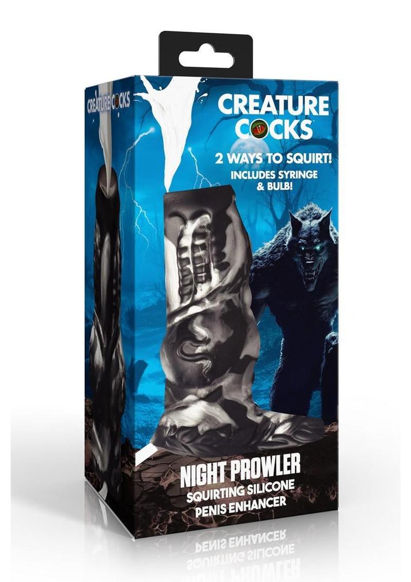 Creature Cocks Night Prowler Squirting Silicone Penis Enhancer - Black/Silver
