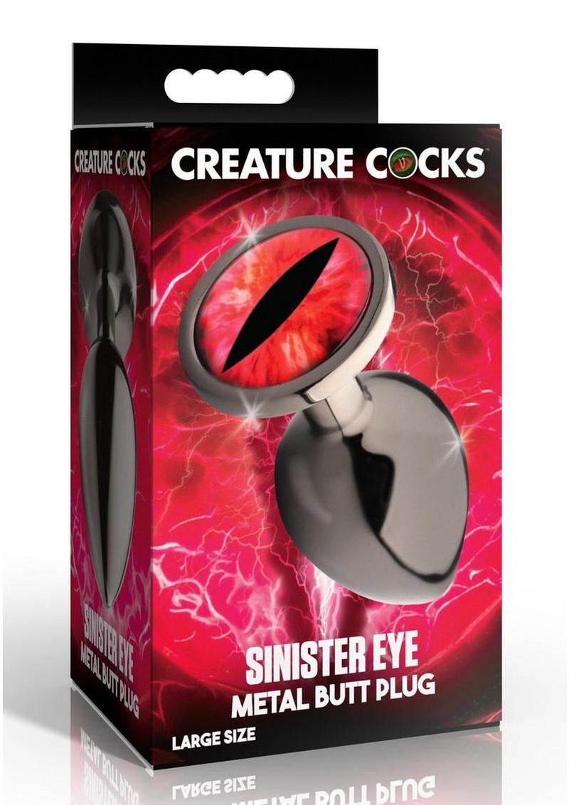 Creature Cocks Red Eye Metal Butt Plug - Black/Metal/Red - Large