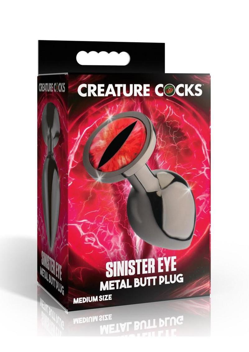 Creature Cocks Red Eye Metal Butt Plug - Black/Metal/Red - Medium