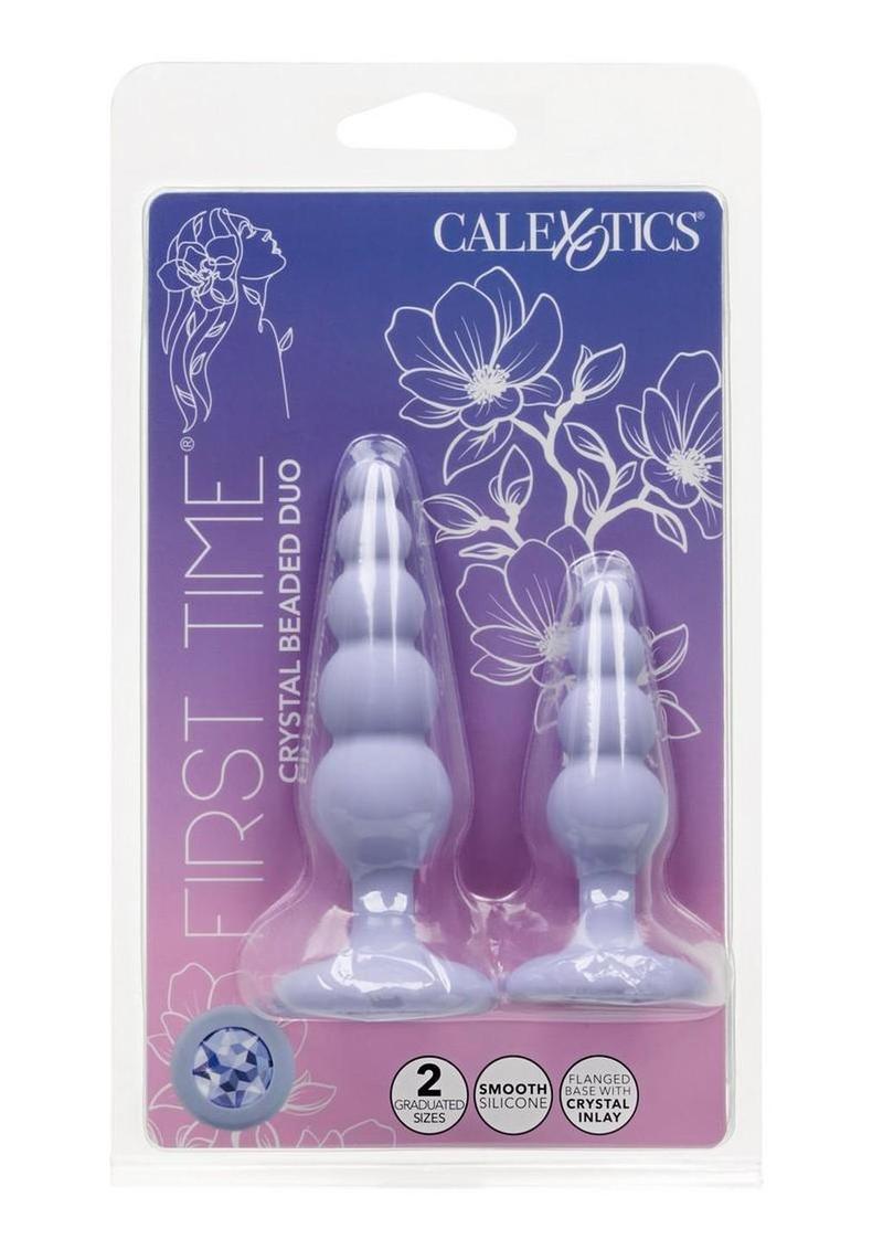 First Time Crystal Beaded Duo Silicone Anal Probe - Purple - 2 Piece/Set