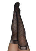 Kixies Anna Sheer Diamond Pattern Thigh Highs - Size D - Black - XLarge