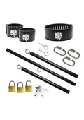 Master Series Dominion Bar Stainless Steele Spreader Bar with Collar and Restraints - Black/Silver