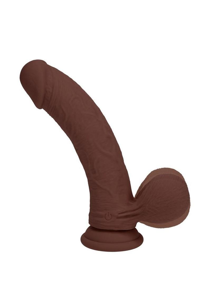 Realrock Rechargeable Silicone Dual Layered Vibrating Curved Dildo with Weighted Balls - Chocolate - 6in
