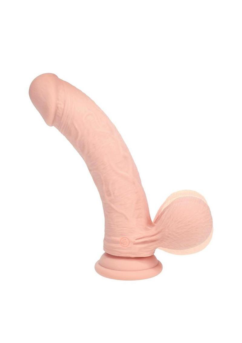 Realrock Rechargeable Silicone Dual Layered Vibrating Curved Dildo with Weighted Balls - Vanilla - 7in