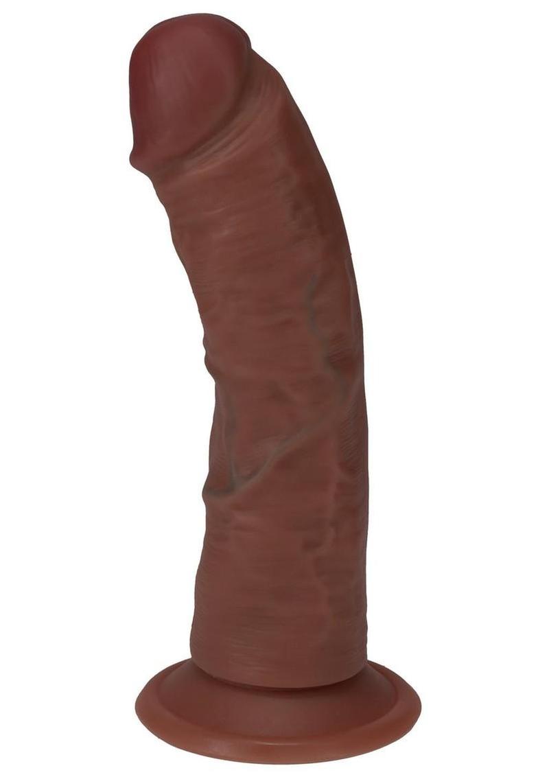 Realrock Ultra Realistic Skin Vibrating Rechargeable Curved Dildo - Chocolate - 6in