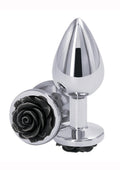 Rear Assets Rose Aluminum Anal Plug - Black/Metal/Silver - Medium