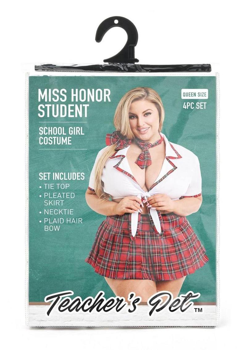 Teacher's Pet Ms. Honor Student Schoolgirl Costume - Red/White - Queen - 4 Piece
