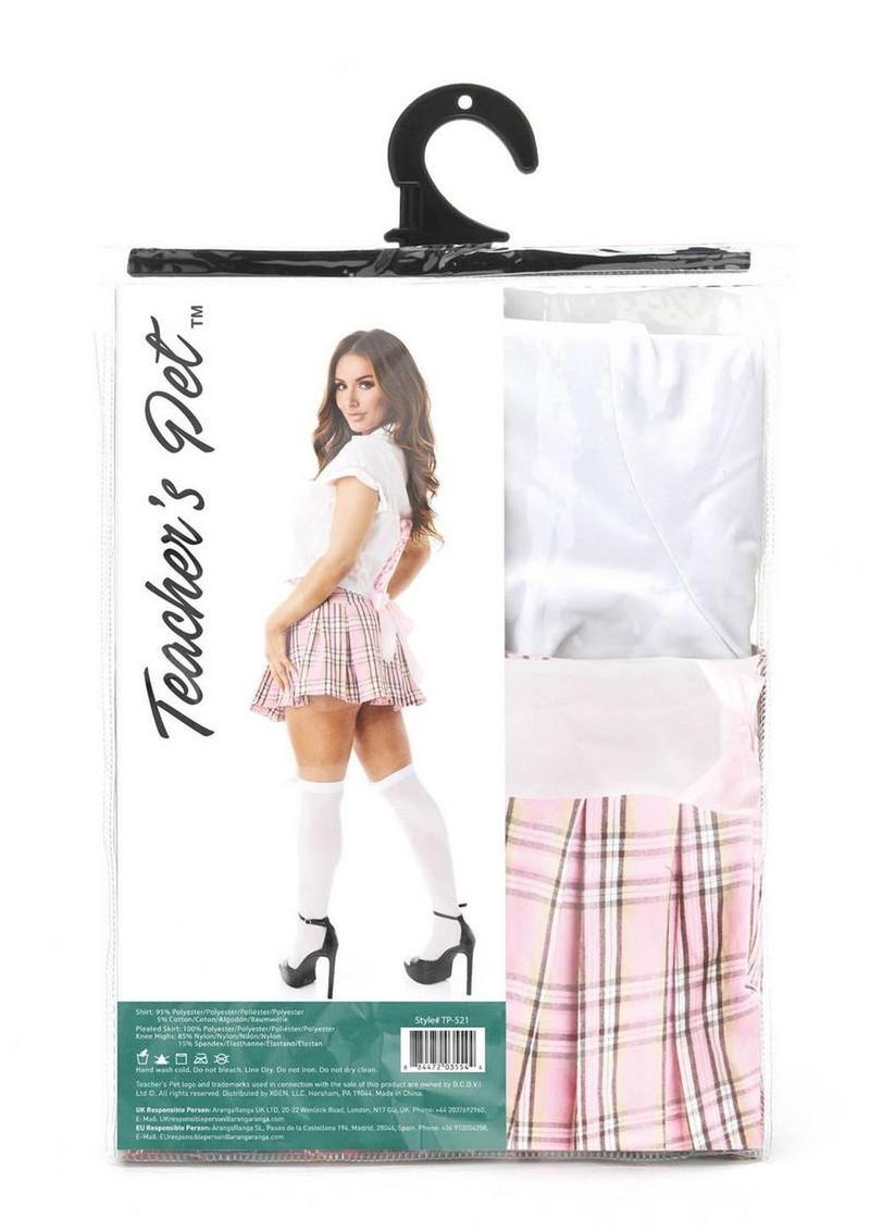 Teacher's Pet Private Schoolgirl Costume - Pink/White - One Size - 3 Piece