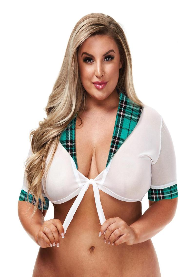 Teacher's Pet Schoolgirl Top - Blue/Turquoise - Queen