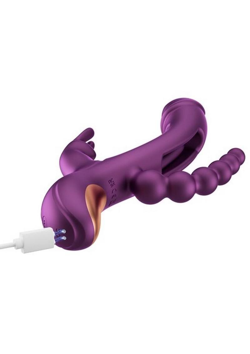 Trilux Kinky Finger Rechargeable Silicone Rabbit Vibrator with Anal Beads