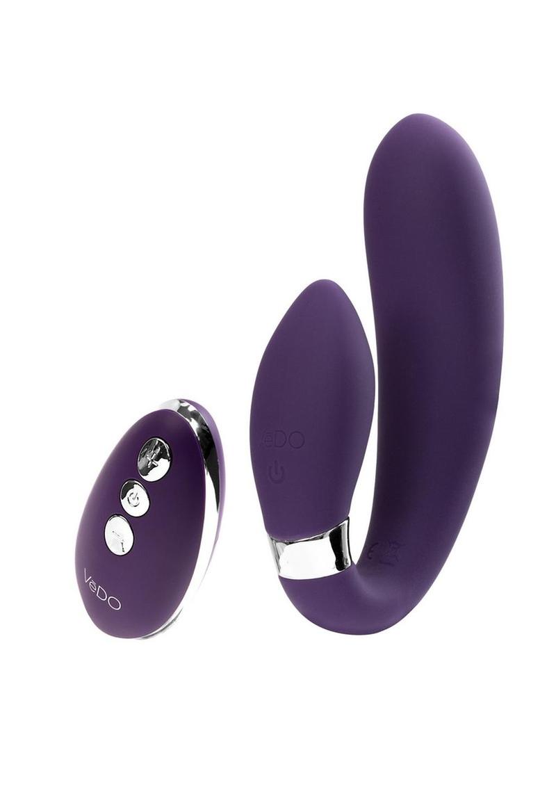 Vedo Jeni C-Shaped Rechargeable Silicone Dual Motor Vibrator with Remote Control - Purple