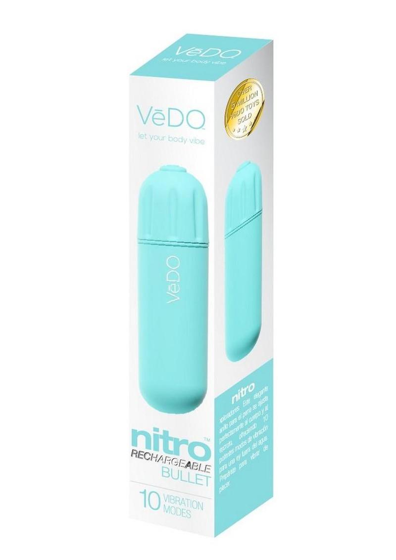 Vedo Nitro Rechargeable Silicone Bullet Vibrator - Blue/Turquoise - 3.25in