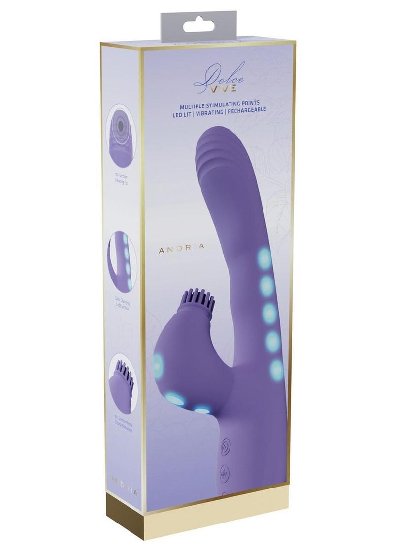 Vive Andria Led Rechargeable Silicone Dual Motor G-Spot Vibrating and Tap Clit Stimulator - Lavender